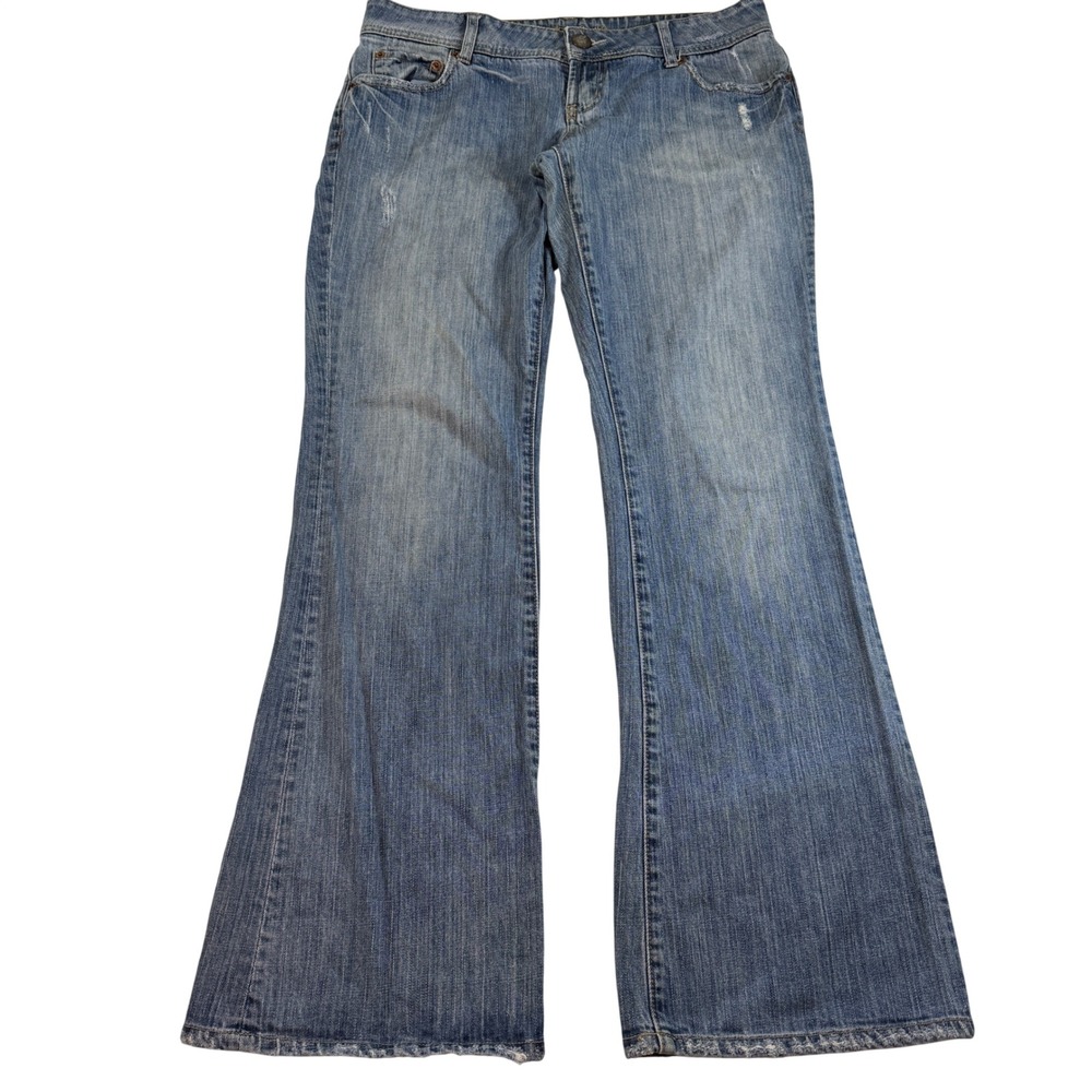 Y2K American Eagle Artist Flare Jeans Women's 10 Blue Distressed Low Rise Denim